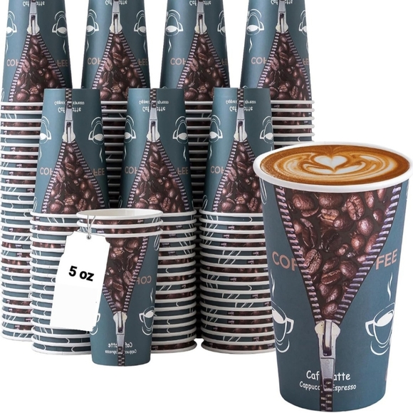 Paper Coffee Cups - 180 Count, Disposable Cups 5 Ounce Zipper Pattern Cups - Picture 4 of 5